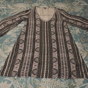 Roxy April Morn boho knee dress, sz xs, blk/cream w crochet, used/good